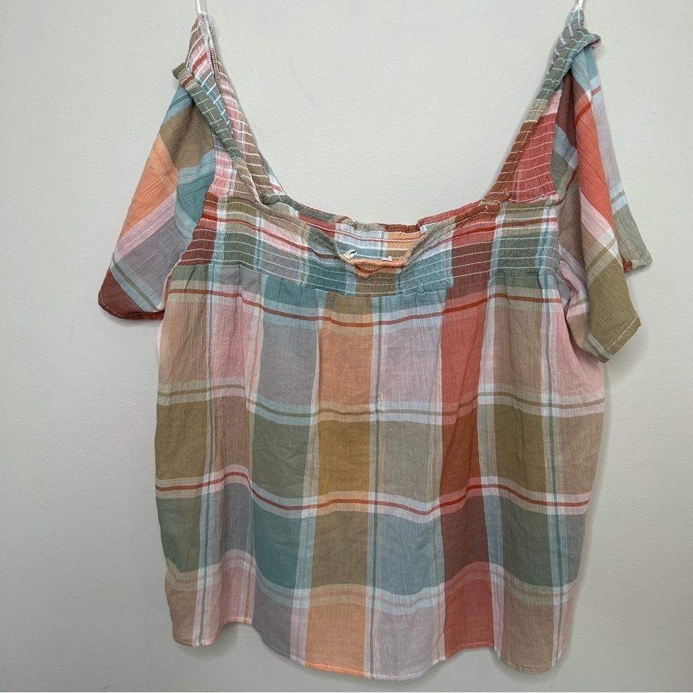 Alexander Jordan Off the Shoulder Cotton Summer Blouse Plaid Multi Colour Medium